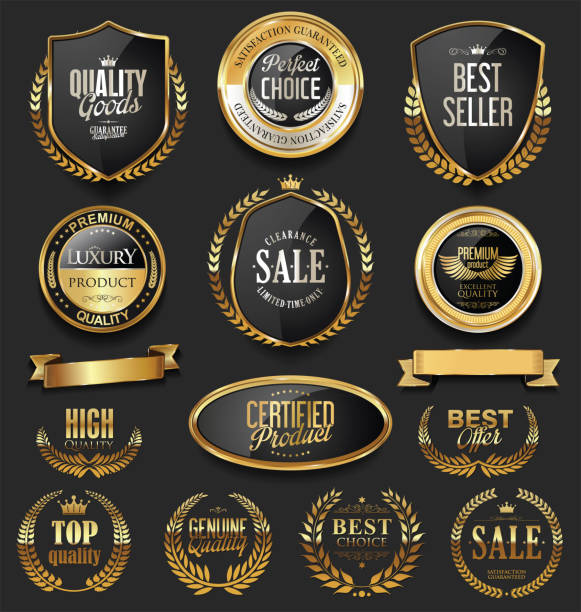 ilustraciones, imágenes clip art, dibujos animados e iconos de stock de retro de lujo insignias colección oro y plata - frame ornate old fashioned shield