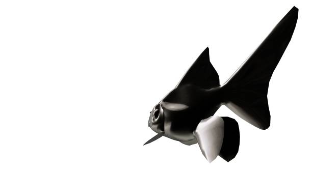 3d rendering of a reflective fish shape swimming with fins
