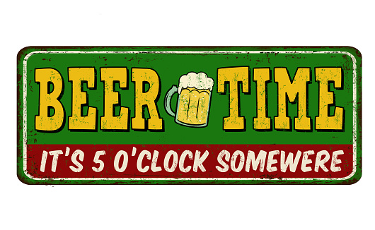 Beer time vintage rusty metal sign on a white background, vector illustration