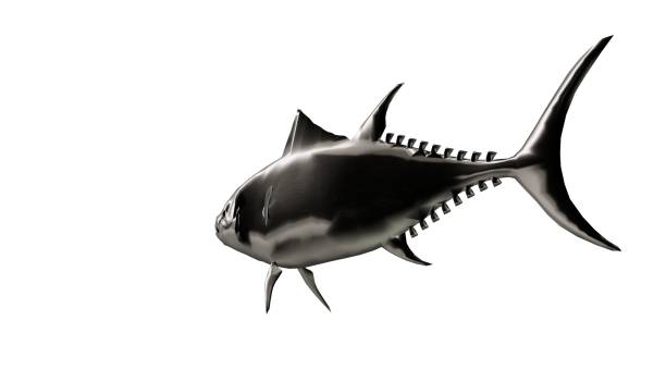 istock 3d rendering of a reflective fish shape swimming with fins 866131362