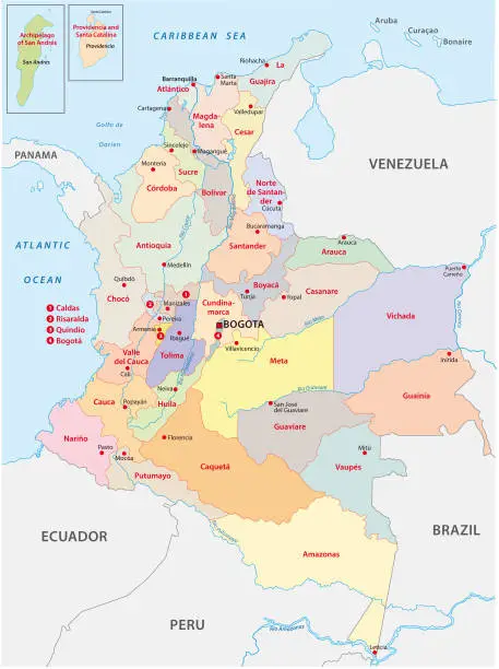 Vector illustration of Colombia administrative and political map