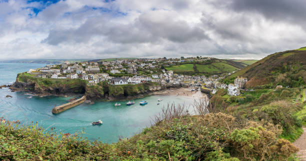 panoramic view of port isaac in cornwall - cornwall england uk england port isaac imagens e fotografias de stock