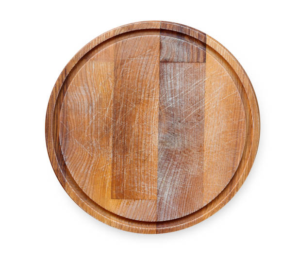 istock Wooden round board for pizza isolated on white 866153920
