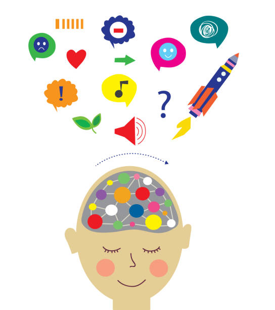 stockillustraties, clipart, cartoons en iconen met proces van denken en dromen - concept voor kinderen, vectorillustratie - neurology child