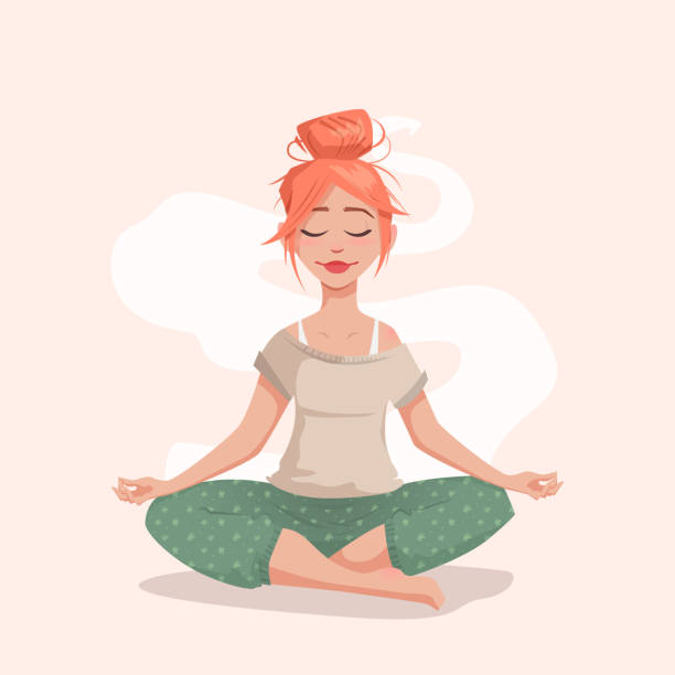 Young woman in lotus pose. vector art illustration