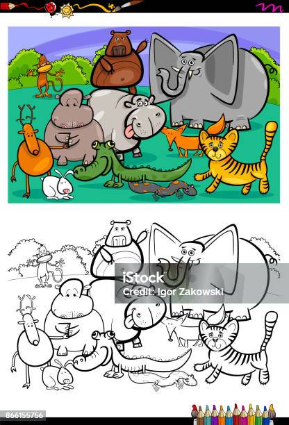 Cartoon Animal Characters Coloring Book Stock Illustration - Download Image Now - Bear, Coloring, Animal