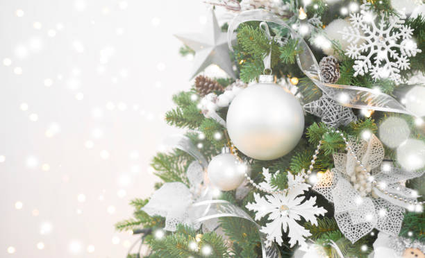 istock Blurry sparkling Christmas background and decorated fir tree with copyspace 866167582