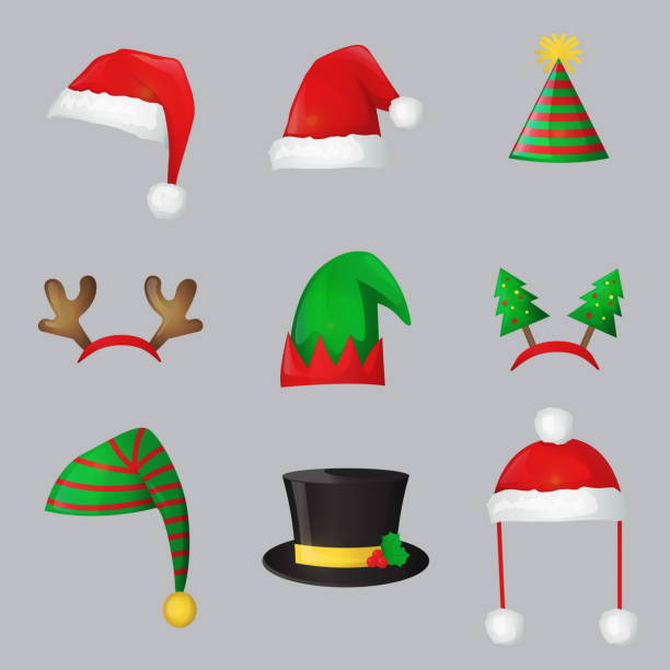 weihnachten-neujahr fest hüte - nikolaus mütze stock-grafiken, -clipart, -cartoons und -symbole