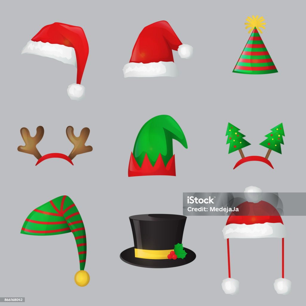 Sombreros de celebración festiva de Navidad año nuevo - arte vectorial de Navidad libre de derechos