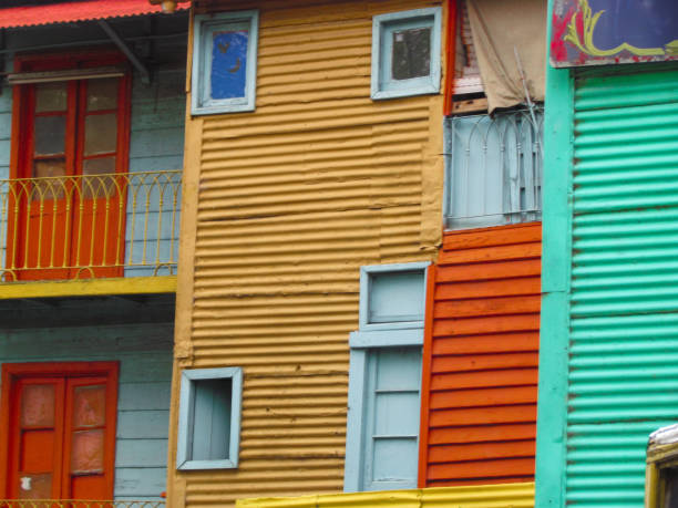 Closeup on colorful houses facade in La Boca Buenos Aires Argentina