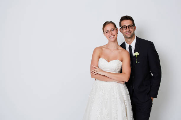 istock Beautiful bespectacled newlyweds 866178692
