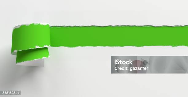 Illustration Of Tear Paper Torn Or Ripped Paper Effect From Scratch On Green Paper Background With Copy Space For Your Text Stock Photo - Download Image Now