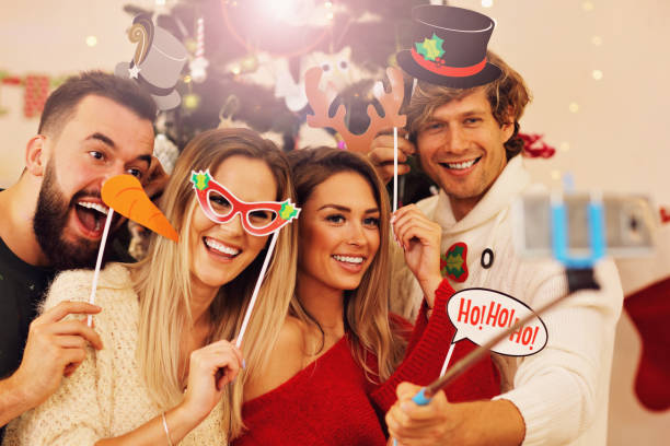 istock Group of friends having fun during Christmas 866182752