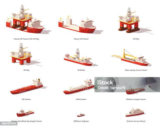 Vector Low Poly Offshore Oil Exploration Vessels Stock Illustration - Download Image Now - Ship, Offshore Platform, Isometric Projection