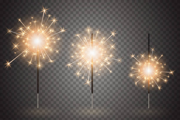 illustrations, cliparts, dessins animés et icônes de la valeur de lumière de noël du bengale. lumières de sparkler réaliste isolés sur fond transparent. festif brillant feu d’artifice. élément de décorations pour les fêtes et les jours fériés. illustration vectorielle - cierge magique illustrations