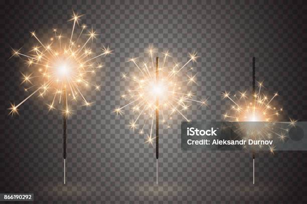 Christmas Bengal Light Set Realistic Sparkler Lights Isolated On Transparent Background Festive Bright Fireworks Element Of Decorations For Celebrations And Holidays Vector Illustration Stock Illustration - Download Image Now