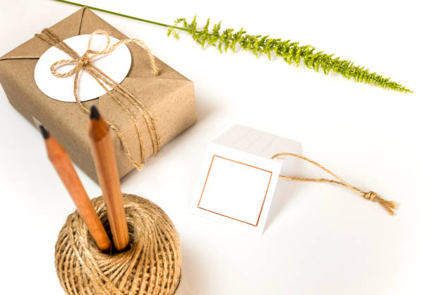 istock Gift box wrapped in kraft paper and rustic hemp as natural rustic style 866190416
