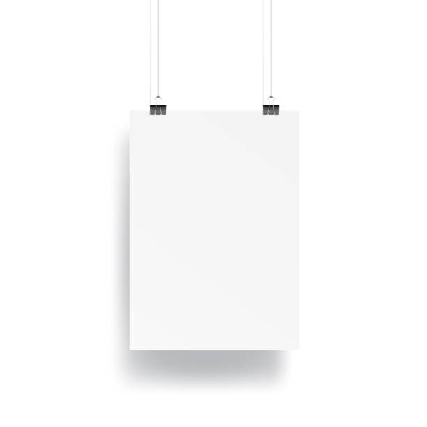 istock Blank Hanging poster with clip and wire mockup vector on white background. Mockup concept 866201386