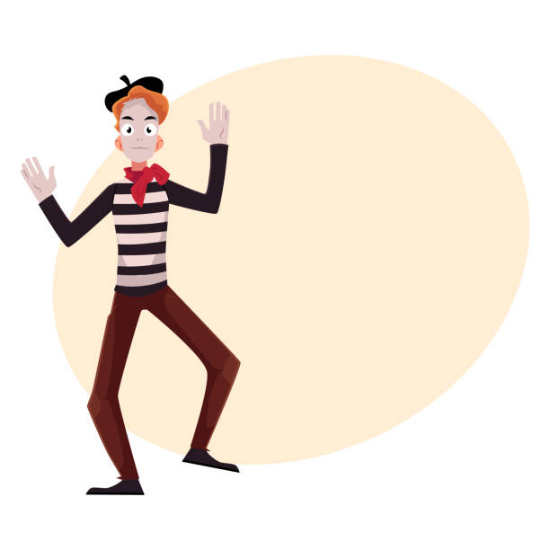 French mime in traditional clothing as symbol of France French mime in traditional clothing as symbol of France, cartoon vector illustration with place for text. French mime, comedian performer in traditional black and white clothing and red tie video charades stock illustrations