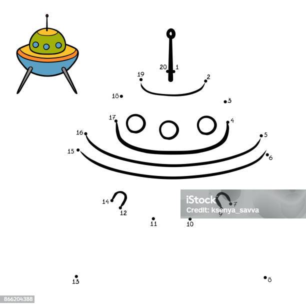 Numbers Game Ufo Stock Illustration - Download Image Now - Connect the Dots, Child, Leisure Games