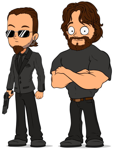 Cartoon Strong Secret Agent Characters Set Stock Illustration - Download  Image Now - Adult, Beard, Belt - iStock