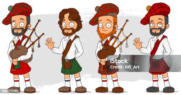 Cartoon Scottish With Bagpipe Characters Set Stock Illustration - Download Image Now - Scotland, Scottish Culture, Men