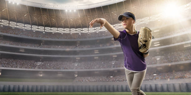 istock Softball female player on a professional arena 866218882