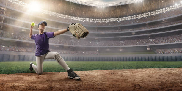 istock Softball female player on a professional arena 866218922