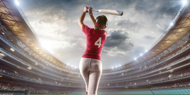 istock Softball female player on a professional arena 866218980