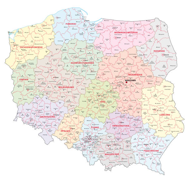 폴란드의 행정 및 정치 지도 - poland stock illustrations
