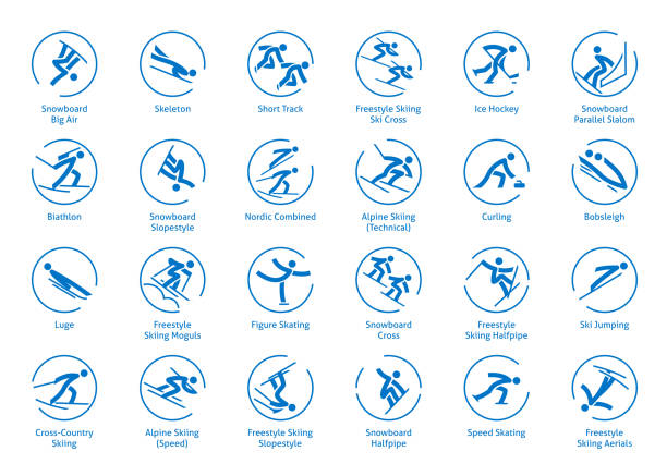 winter sport-icons set - kurzstrecken eisschnelllauf stock-grafiken, -clipart, -cartoons und -symbole