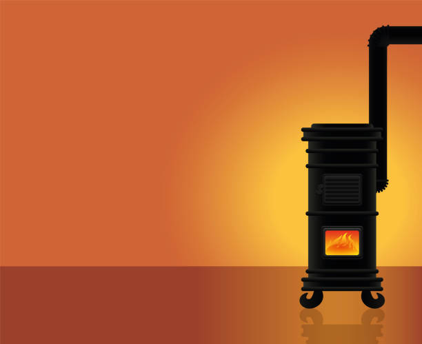 istock Cosy warmth - heated room with vintage cast iron stove. Vector illustration. 866226462