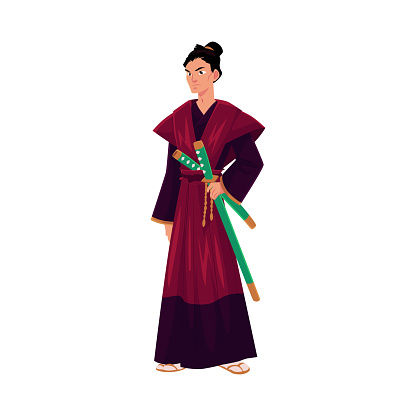 Humedad abrazo derrochador Ilustración de Japonés Samurai Guerrero En Kimono Tradicional Con Las  Espadas Del Katana y más Vectores Libres de Derechos de Cultura china -  iStock