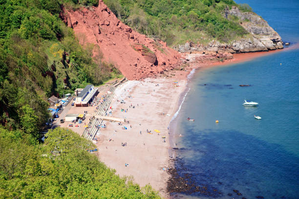 Babbacombe beach in Devon, England Babbacombe beach in Devon, England, View from above, sea and the coast torquay uk stock pictures, royalty-free photos & images