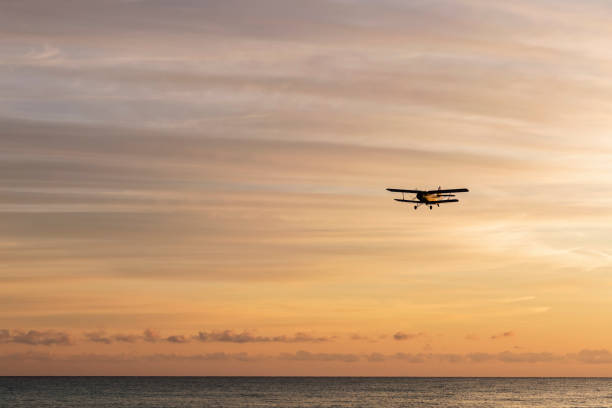 istock Plane in the sky at sunset 866232586