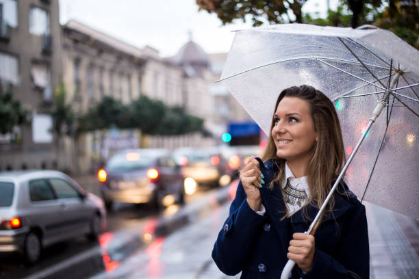 istock Beautiful young woman enjoying a rainy day 866233228
