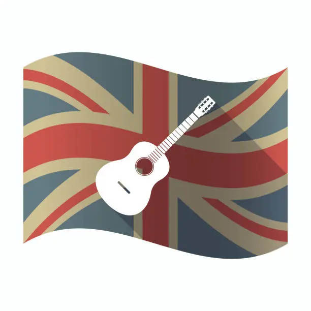 Vector illustration of Isolated UK flag with  a six string acoustic guitar