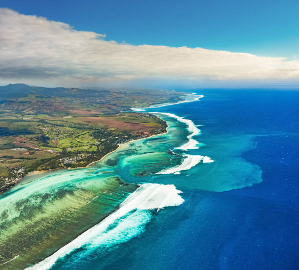 istock Aerial view of the underwater channel. Mauritius 866240420