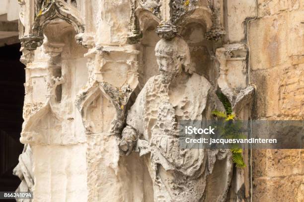 Damaged Statue At The Entrance Of The Igreja De Santa Cruz Coimbra Portugal Stock Photo - Download Image Now