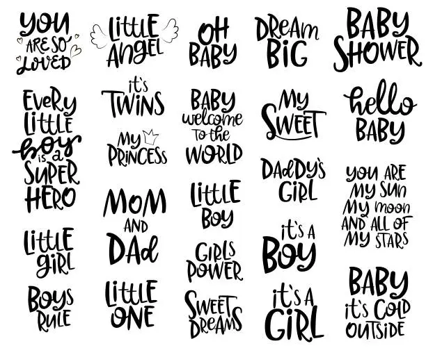 Vector illustration of Set of lettering quotes for Baby Shower theme. Editable vector illustration