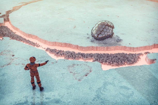 istock Astronaut discovering alien cocoon on frozen, icy exo planet 866247300