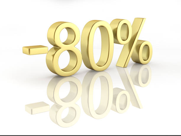 istock Gold text 80 percent off standing on the pedestal isolated on white background 3D render 866250446