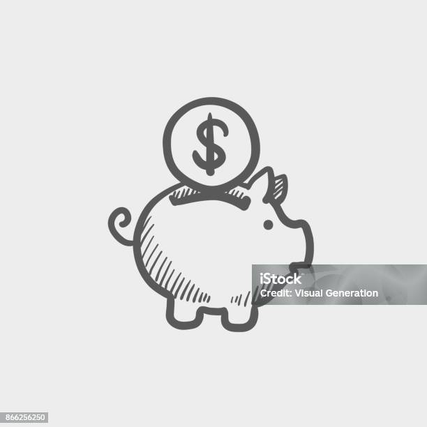 Piggy Bank And Dollar Coin Sketch Icon Stock Illustration - Download Image Now - Piggy Bank, Safe - Security Equipment, Drawing - Art Product