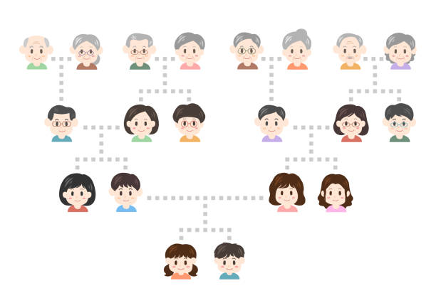 家族の木のイラスト - 日本人　親子点のイラスト素材／クリップアート素材／マンガ素材／アイコン素材