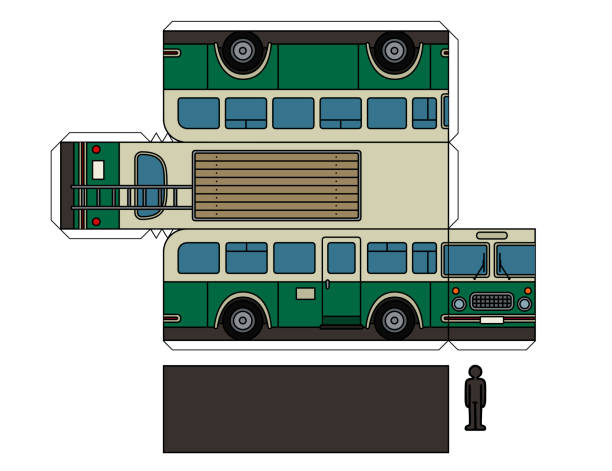 illustrations, cliparts, dessins animés et icônes de maquette en papier d’un vieil autobus - car motor vehicle model land vehicle