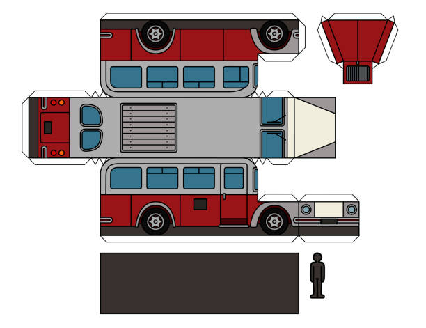 illustrations, cliparts, dessins animés et icônes de maquette en papier d’un vieil autobus - car motor vehicle model land vehicle