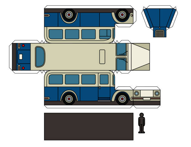 illustrations, cliparts, dessins animés et icônes de maquette en papier d’un vieil autobus - car motor vehicle model land vehicle