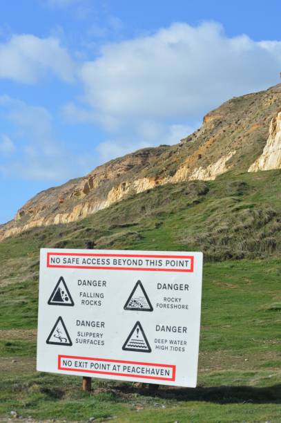 istock Safety warning notice at base of cliff edge. 866264768
