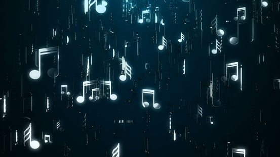 White music notes. Abstract background. Digital illustration. 3d rendering