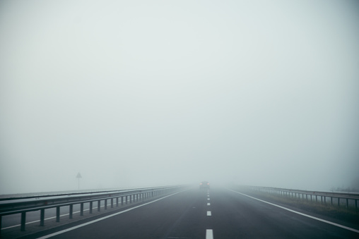 Highway with fog on highway, nature and traffic